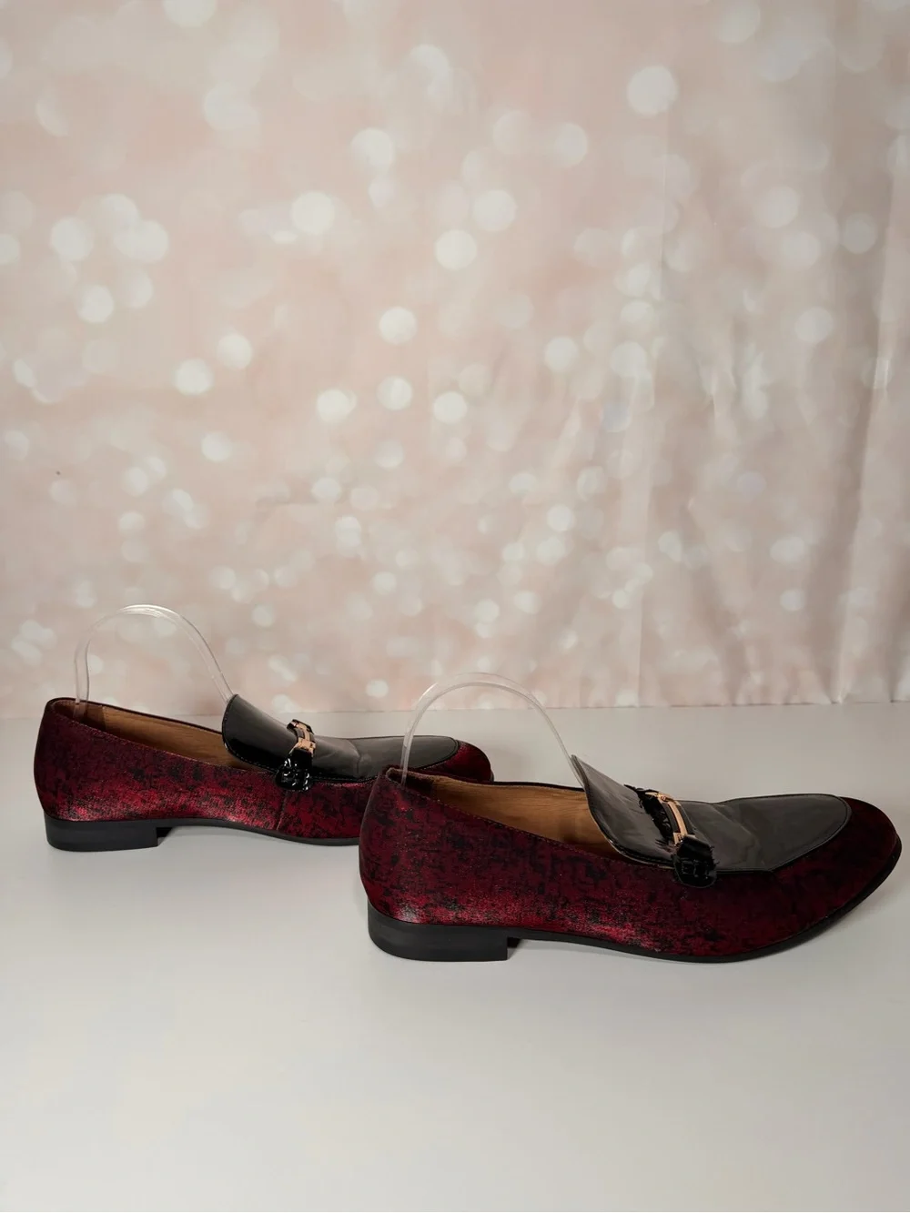 JITAI Leather and Fabric Red Speckled Loafer w Gold Detail